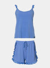 Cornflower Blue Bamboo Frill Cami Short Pyjama Set Pretty You London