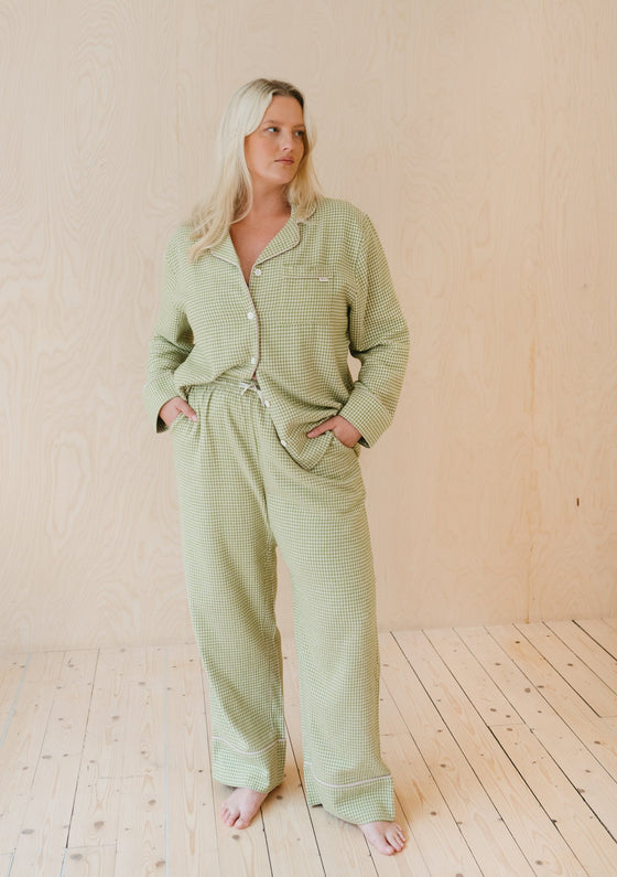 Olive Houndstooth Cotton Pyjamas TartanBlanketCo