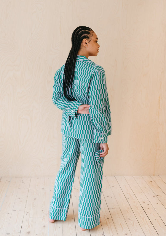 Teal Checkerboard Cotton Pyjamas TartanBlanketCo