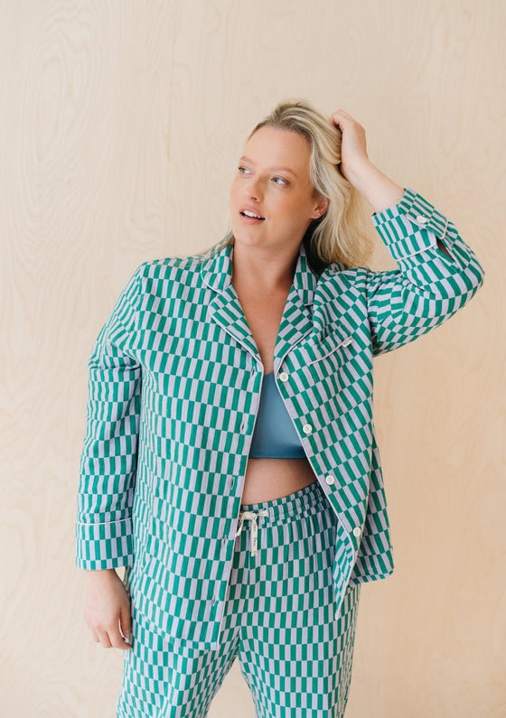 Teal Checkerboard Cotton Pyjamas TartanBlanketCo