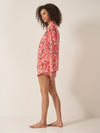Japanese Crane on Coral Women's Long Sleeve Organic Cotton Pyjama Short Set