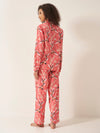 Japanese Crane on Coral Women's Long Sleeve Organic Cotton Pyjama Trouser Set
