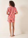 Japanese Crane on Coral Women's Short Sleeve Organic Cotton Pyjama Short Set