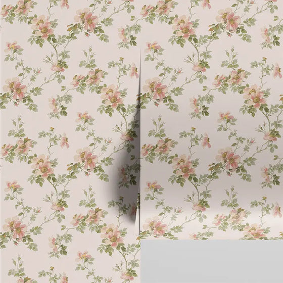 Cream Blush Field Rose Wallpaper Piglet