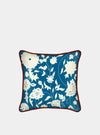 Cream Carpet Flowers on Teal Silk Cushion Long Studio Design