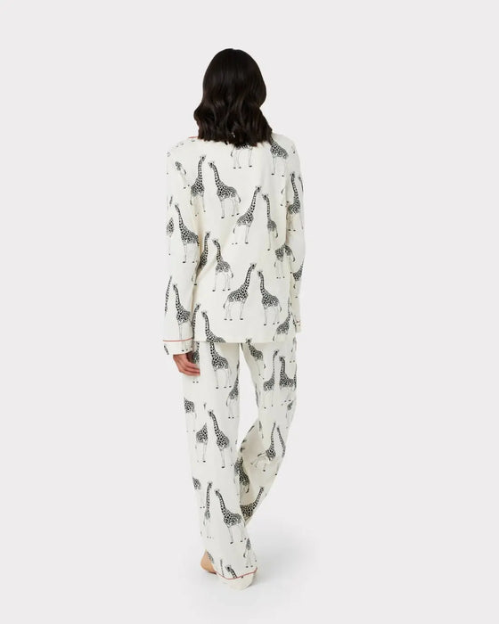 Cream Giraffe Women's Maternity Organic Cotton Long Pyjama Set Chelsea Peers