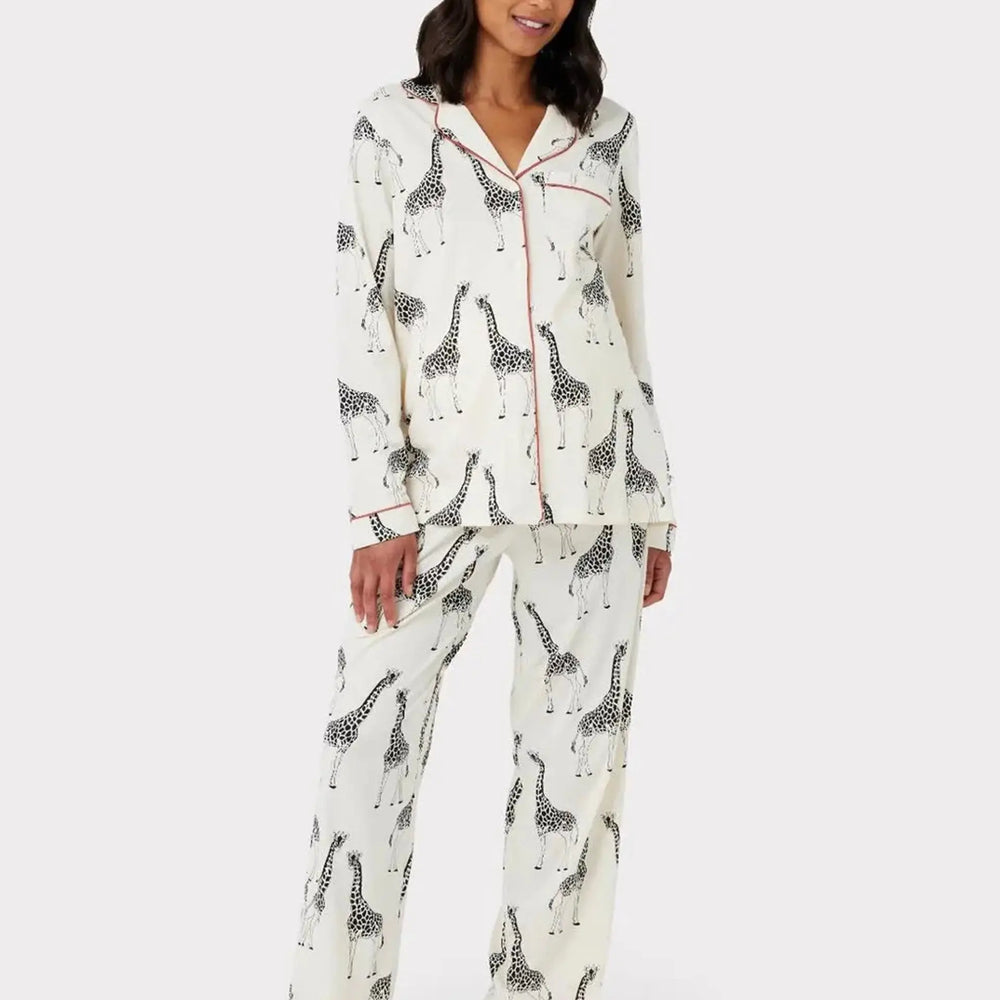 Cream Giraffe Women's Maternity Organic Cotton Long Pyjama Set Chelsea Peers