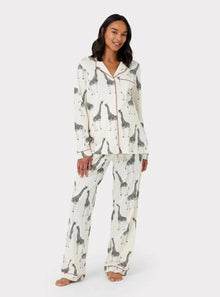  Cream Giraffe Women's Maternity Organic Cotton Long Pyjama Set Chelsea Peers