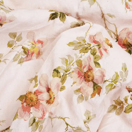 Cream Pastel Field Rose Linen Blend Duvet Cover