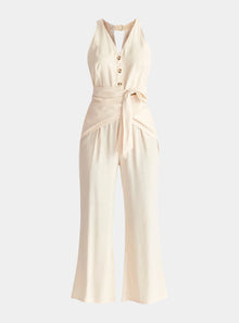  Cream Waist Tie Jumpsuit Paisie