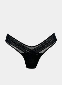  Crossing Lines Fine Mesh V-Thong Black NOKAYA