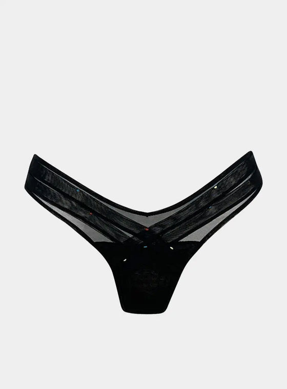 Crossing Lines Fine Mesh V-Thong Black NOKAYA