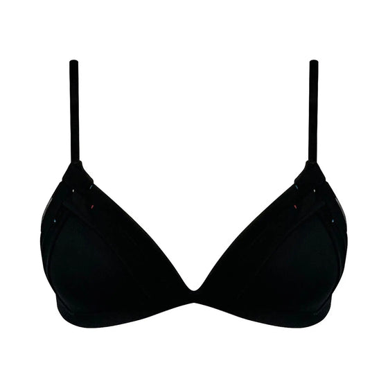 Crossing Lines Mesh T-Shirt Push-Up Wireless Triangle Black Bra NOKAYA