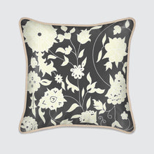  Cream Carpet Flowers on Charcoal Silk Cushion Long Studio Design