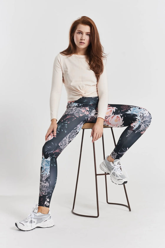 Cycad Recycled-Fabric Performance Leggings - Floral Print Peachaus