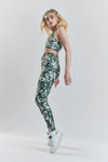 Cycad Recycled-Fabric Performance Leggings - Leaf Print Peachaus