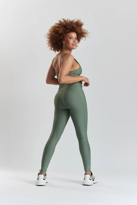 Cycad Recycled-Fabric Performance Leggings - Sea Spray Khaki Peachaus