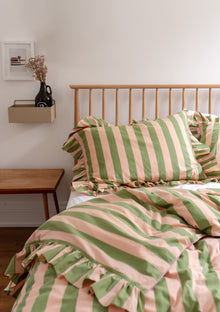  Green Stripe Linen Duvet Cover TartanBlanketCo