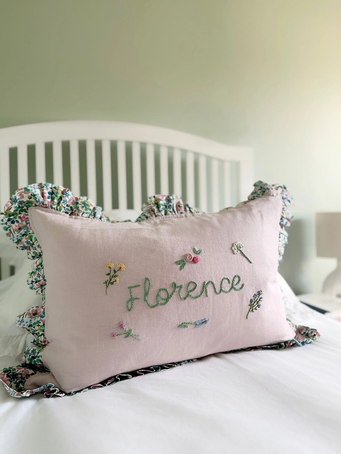 DREAMS of SUMMER Liberty Embroidered Oblong Cushion Coco & Wolf