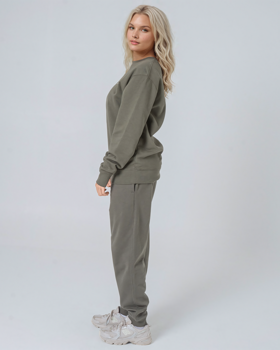 Womens Organic Cotton Relaxed-Fit Sweatshirt in Pine Green Khaki