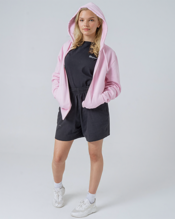 Womens Organic Cotton Relaxed-Fit Zip Hoodie in Cherry Blossom Pink