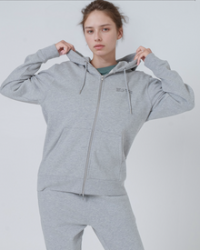  Womens Organic Cotton Relaxed-Fit Zip Hoodie in Rock Grey Marl