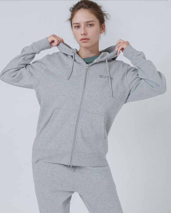 Womens Organic Cotton Relaxed-Fit Zip Hoodie in Rock Grey Marl