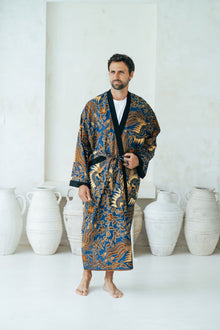  Royal Blue Men's Full Length Batik Robe Wear the World