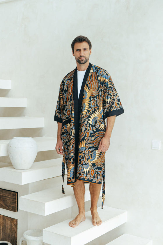 Men's Batik Robe in Navy