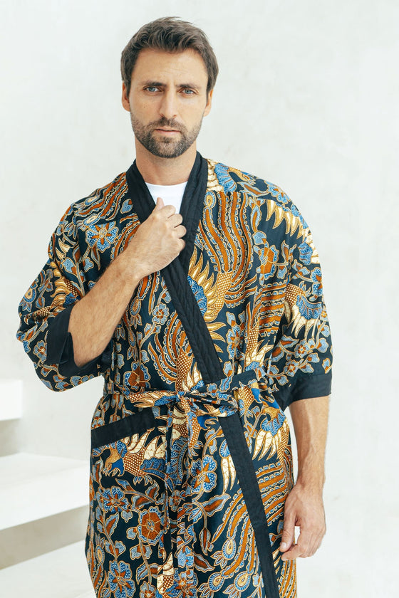 Men's Batik Robe in Navy