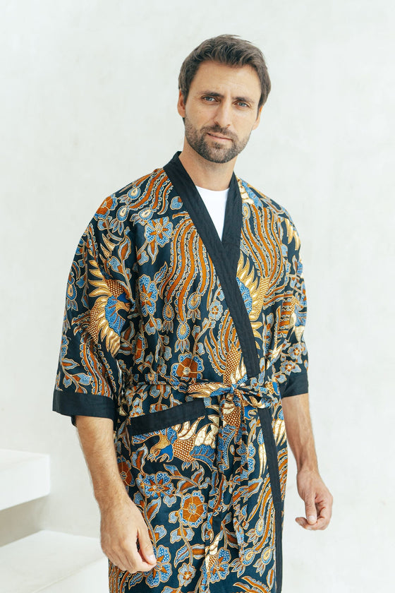 Men's Batik Robe in Navy