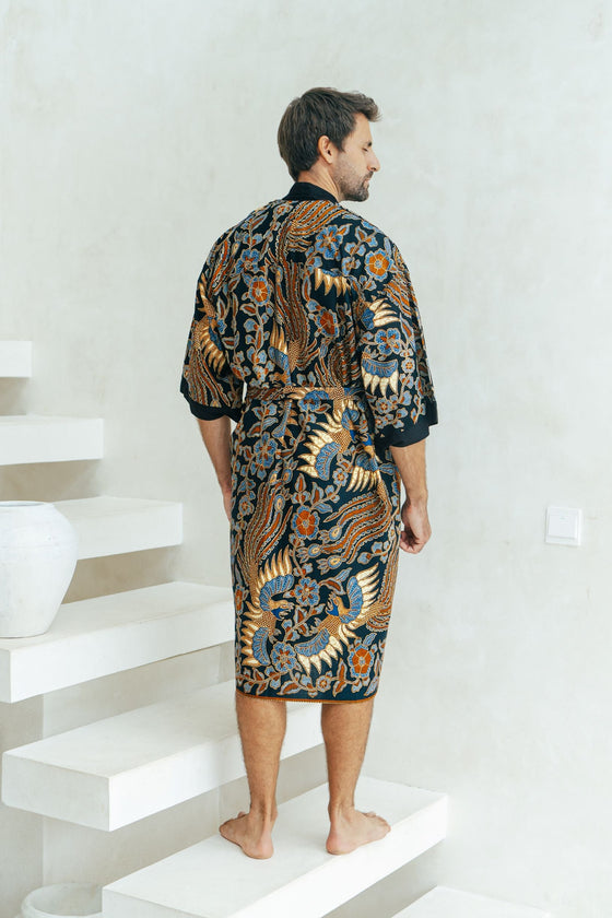 Men's Batik Robe in Navy