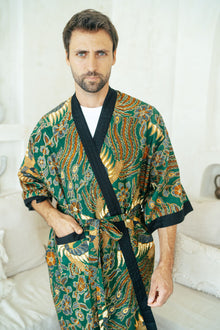  Green Men's Batik Robe Wear the World