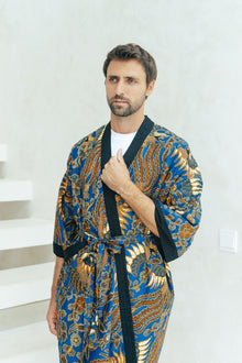  Men's Batik Robe in Royal Blue Wear the World