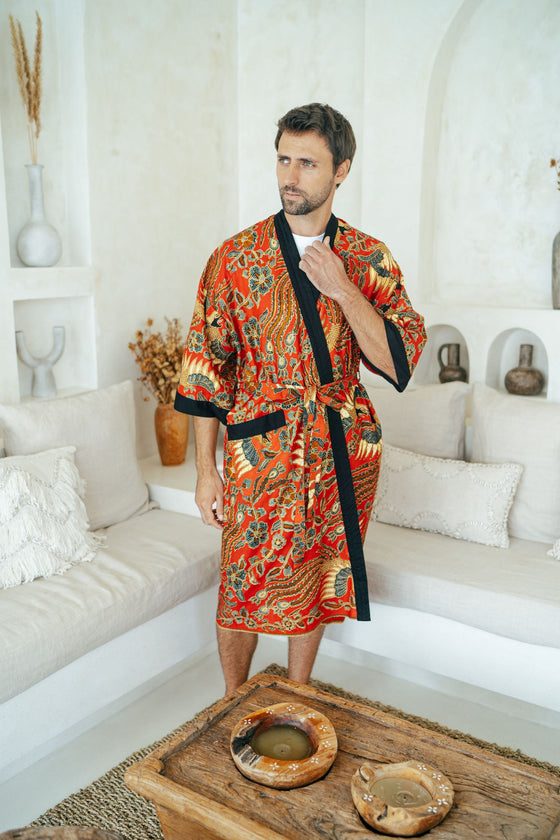 Men's Batik Robe in Red Wear the World