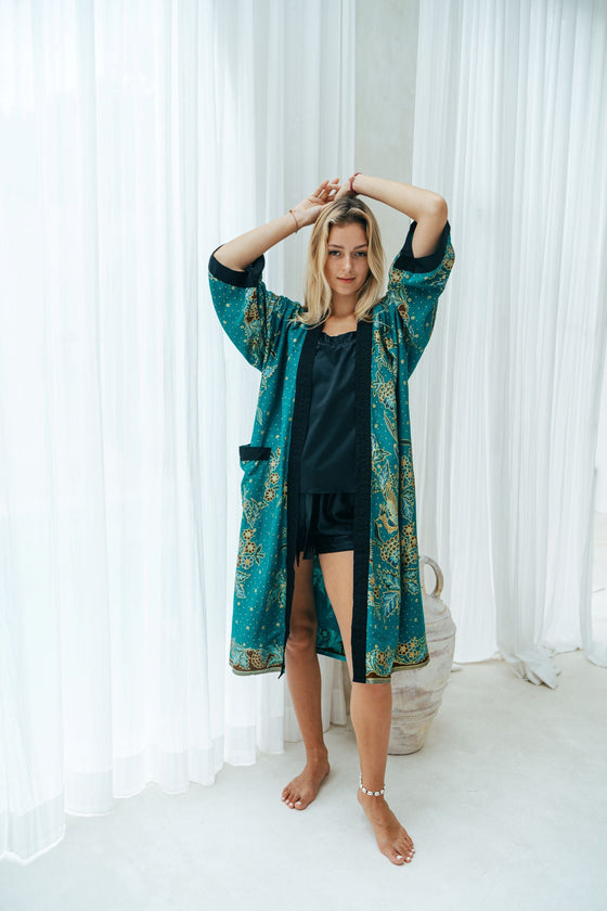 Emerald Green Batik Kimono Robe