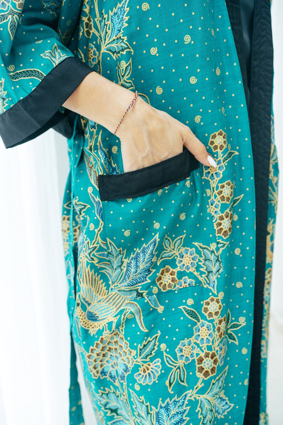 Emerald Green Batik Kimono Robe