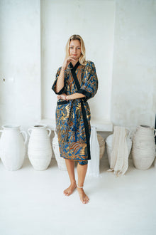  Royal Blue Batik Oriental Kimono Robe