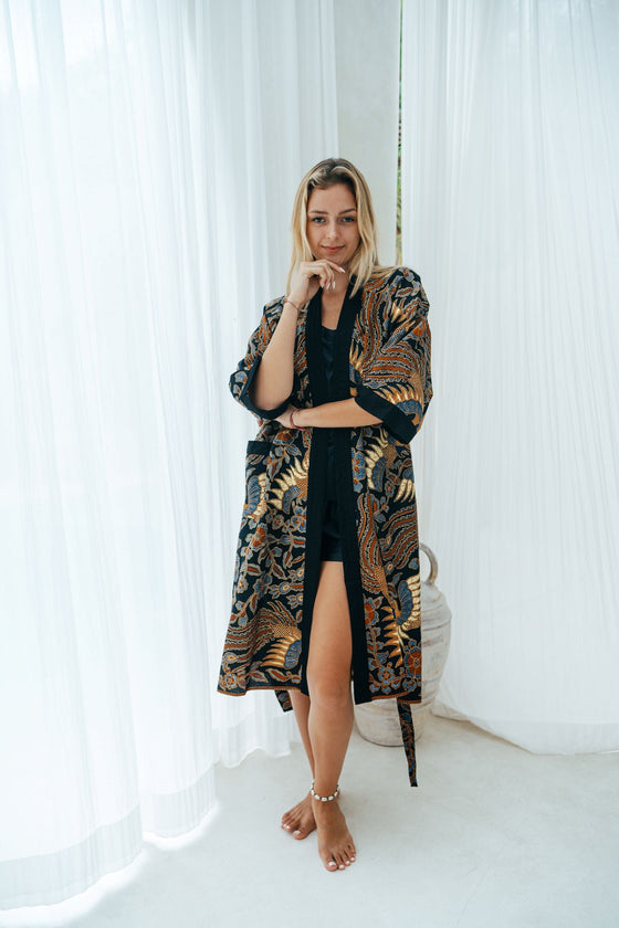 Navy Batik Kimono Robe