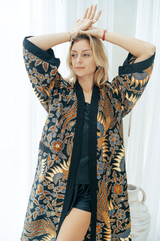 Navy Batik Kimono Robe