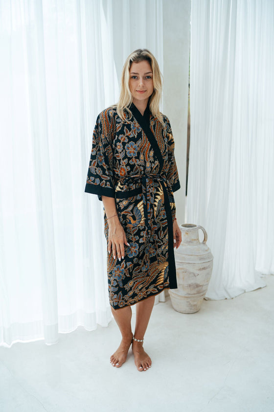 Navy Batik Kimono Robe