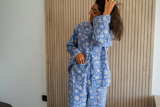 Khushi Powder Blue Block Print Pyjamas