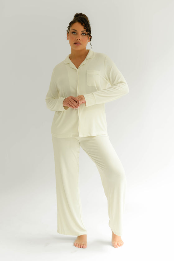 Rib Knit Bamboo Pyjama Set, in White Made Wright London