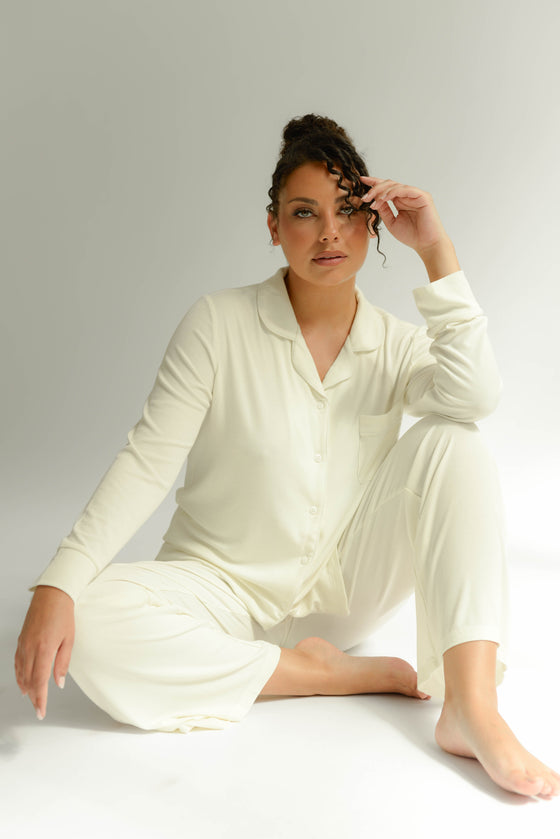 Rib Knit Bamboo Pyjama Set, in White Made Wright London