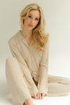 Rib Knit Bamboo Pyjama Set, in Almond Nude Made Wright London