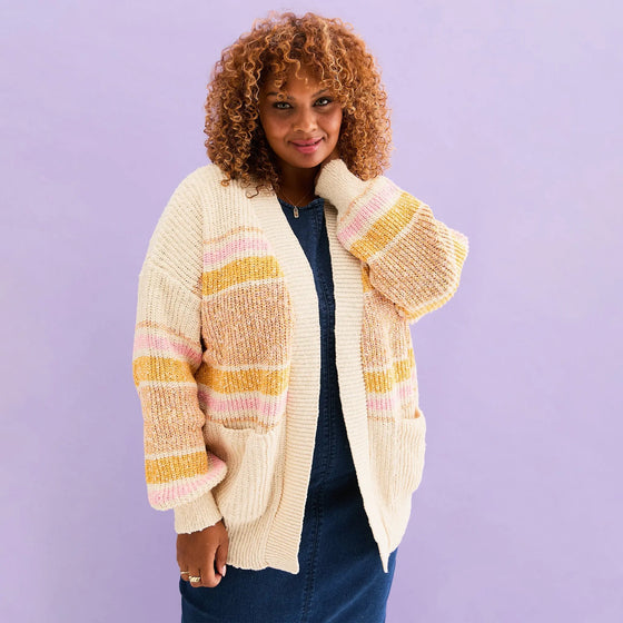 Dani Recycled Cotton Blend Chunky Balloon Sleeve Stripe Cardigan - White Cara & The Sky