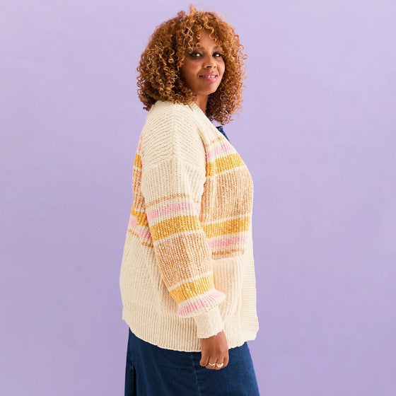 Dani Recycled Cotton Blend Chunky Balloon Sleeve Stripe Cardigan - White Cara & The Sky