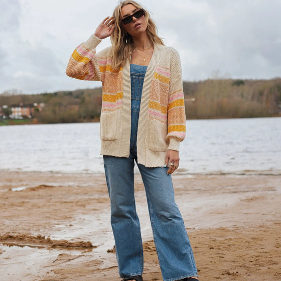 Dani Recycled Cotton Blend Chunky Balloon Sleeve Stripe Cardigan - White Cara & The Sky