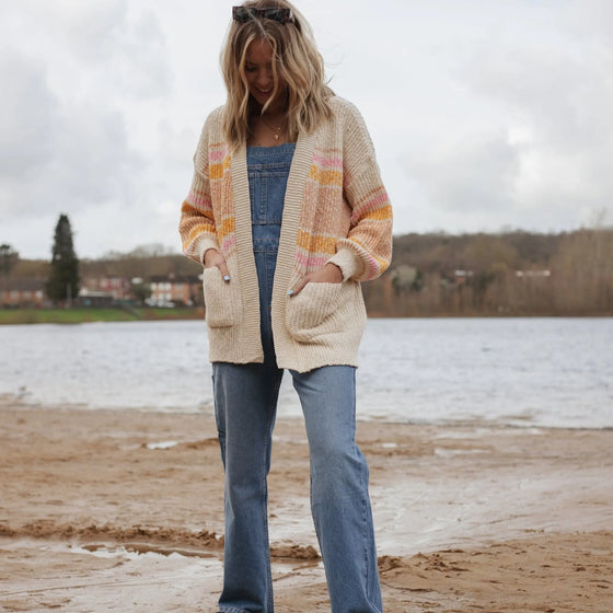 Dani Recycled Cotton Blend Chunky Balloon Sleeve Stripe Cardigan - White Cara & The Sky