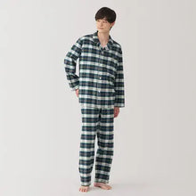  Dark Green Check Men's Side Seamless Flannel Pyjamas MUJI UK